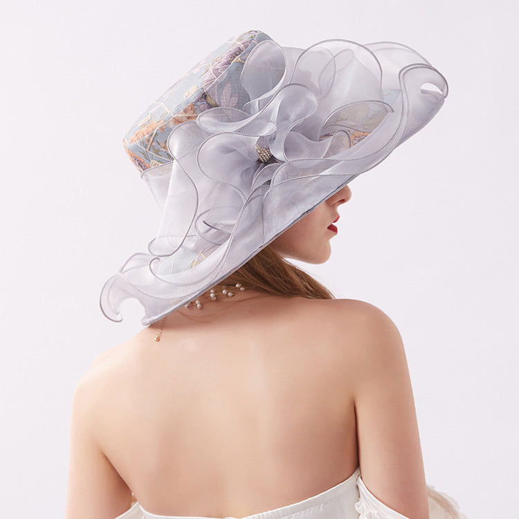 Wholesale Fascinators Hats Headwear Organza Bucket Hat Floppy Hat Sun Hat Holiday Cocktail Elegant Vintage With Flower Pure Color Headpiece Headwear